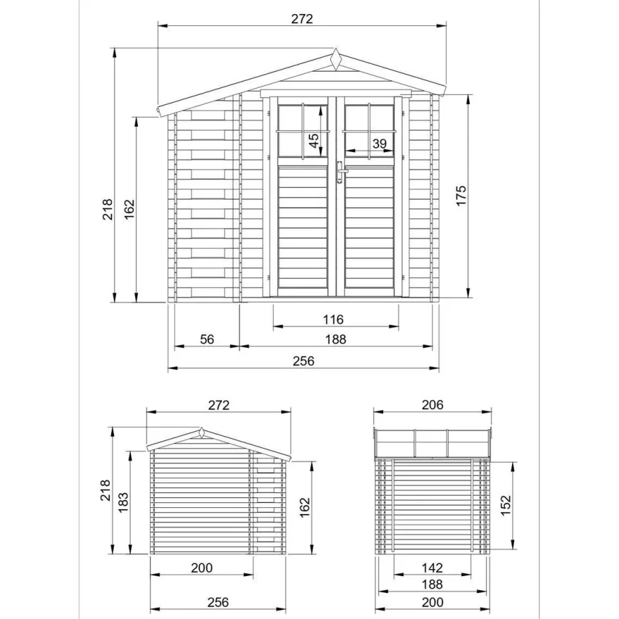 Pihavaja polttopuukatoksella Timbela M386F, 4.47m², eri vaihtoehtoja