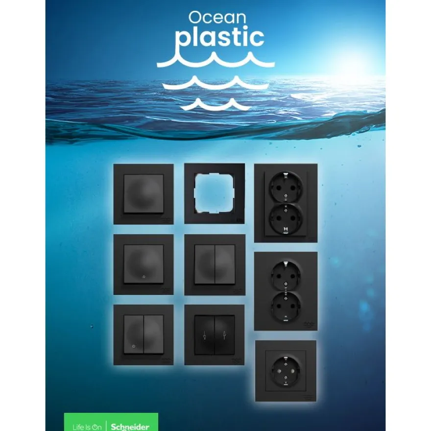 Pistorasia ELKO Plus 2-osainen/16A/IP21 UPJ/UPR, musta, OceanPlastic