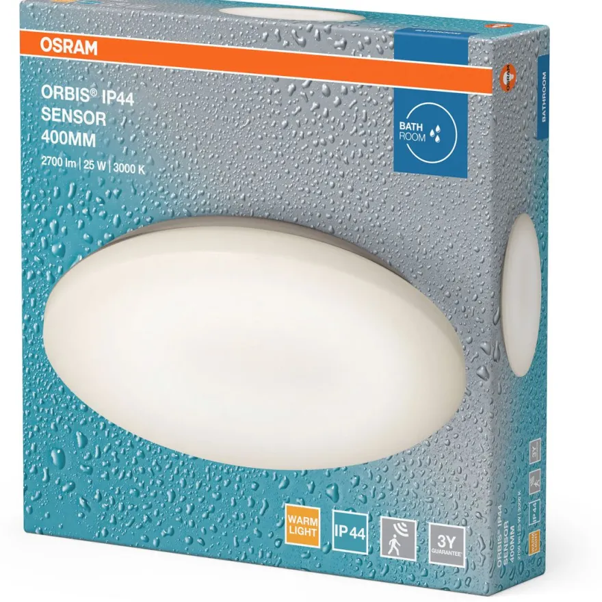 Plafondi Osram Orbis IP44 liiketunnistin 3000K valkoinen, eri kokoja