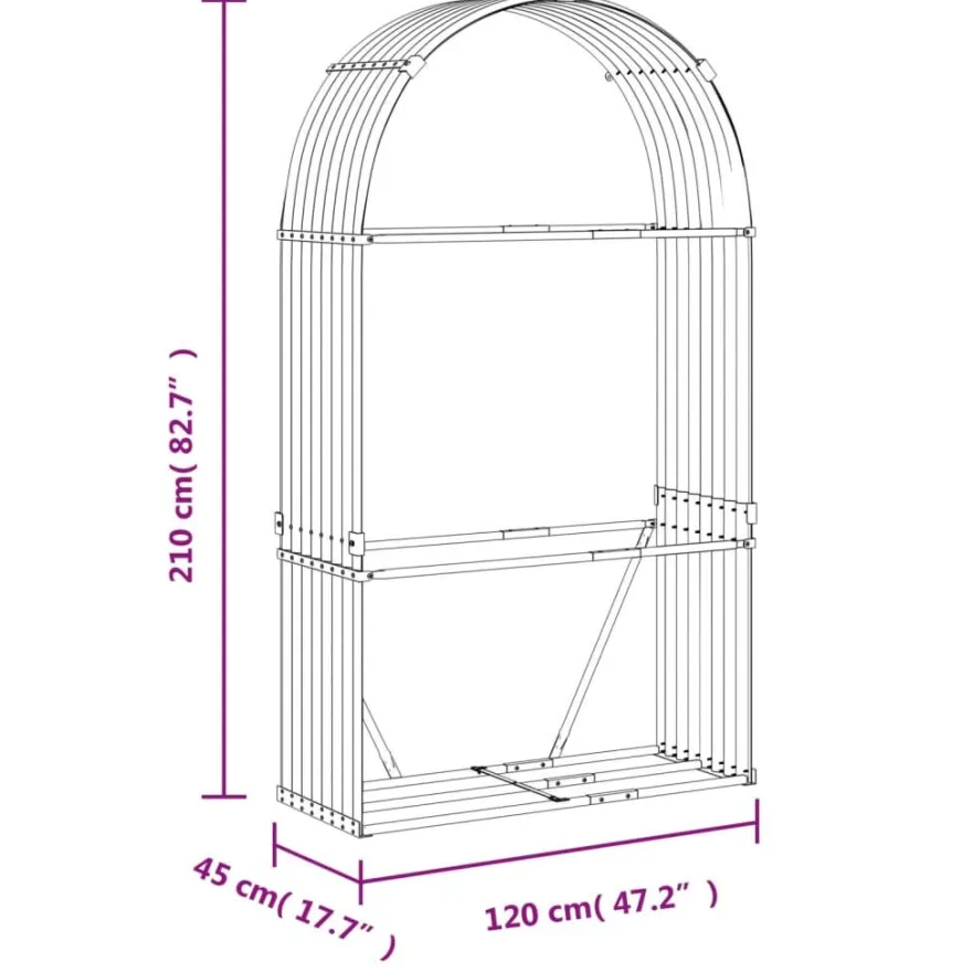 Polttopuuteline hopea 120x45x210 cm galvanoitu teräs