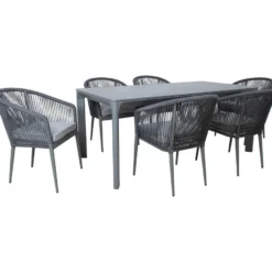 Puutarhakalustesetti Home4You CARVES pöytä ja 6 tuolia, harmaa