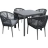 Puutarhakalustesetti Home4You CARVES köysipunostuoleilla, 4 tuolia, harmaa