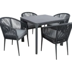 Puutarhakalustesetti Home4You CARVES köysipunostuoleilla, 4 tuolia, harmaa