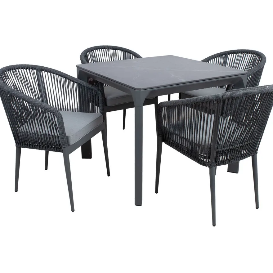 Puutarhakalustesetti Home4You CARVES köysipunostuoleilla, 4 tuolia, harmaa