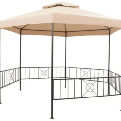 Puutarhakatos/paviljonki kuusikulmio 323x265 cm beige