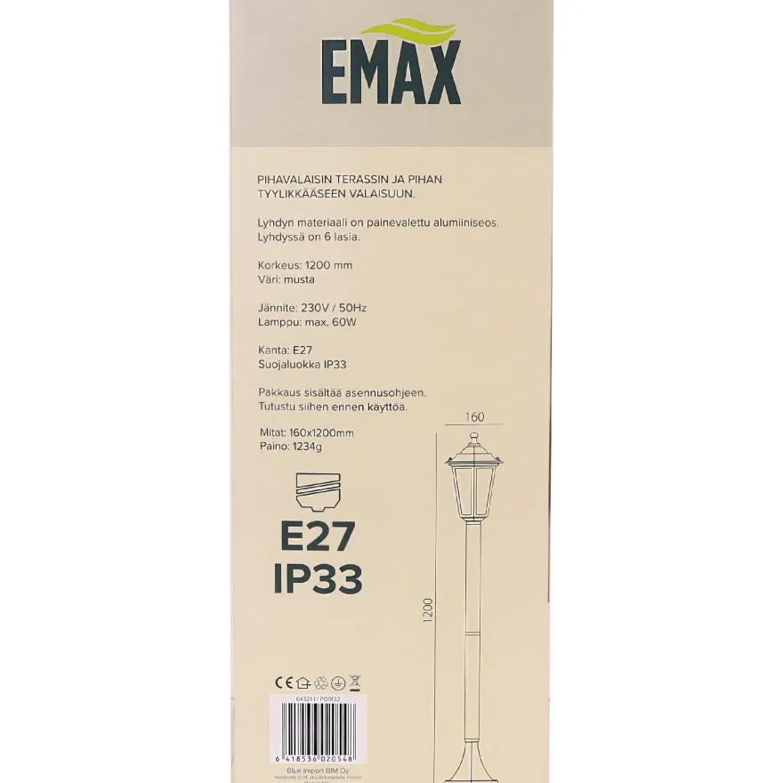 Pylväsvalaisin Emax, 1.2m, E27, eri värejä