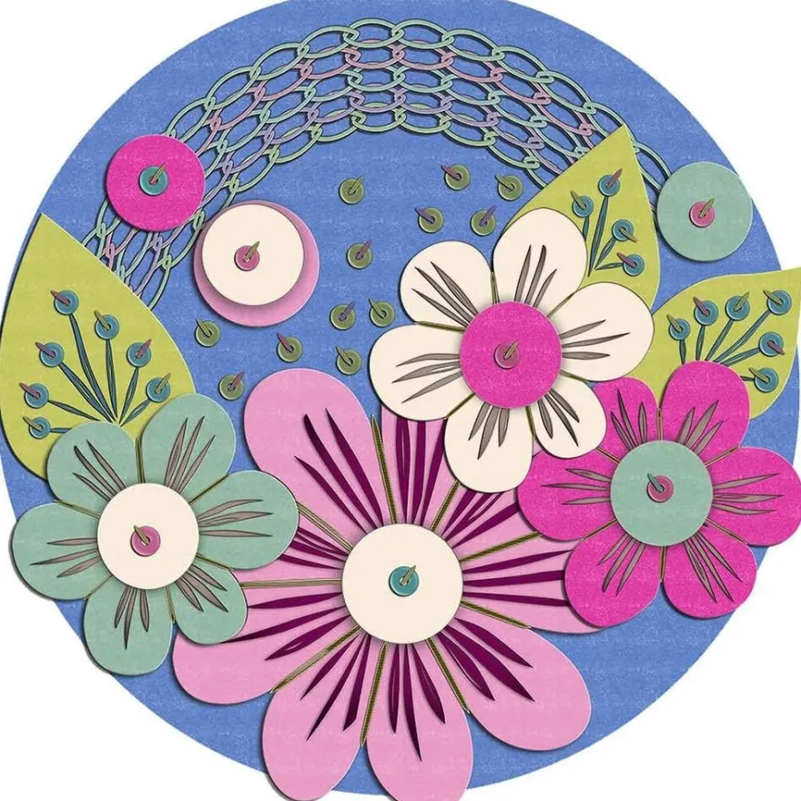 Pyöreä matto Linento Camellia Ø60cm sininen/pinkki