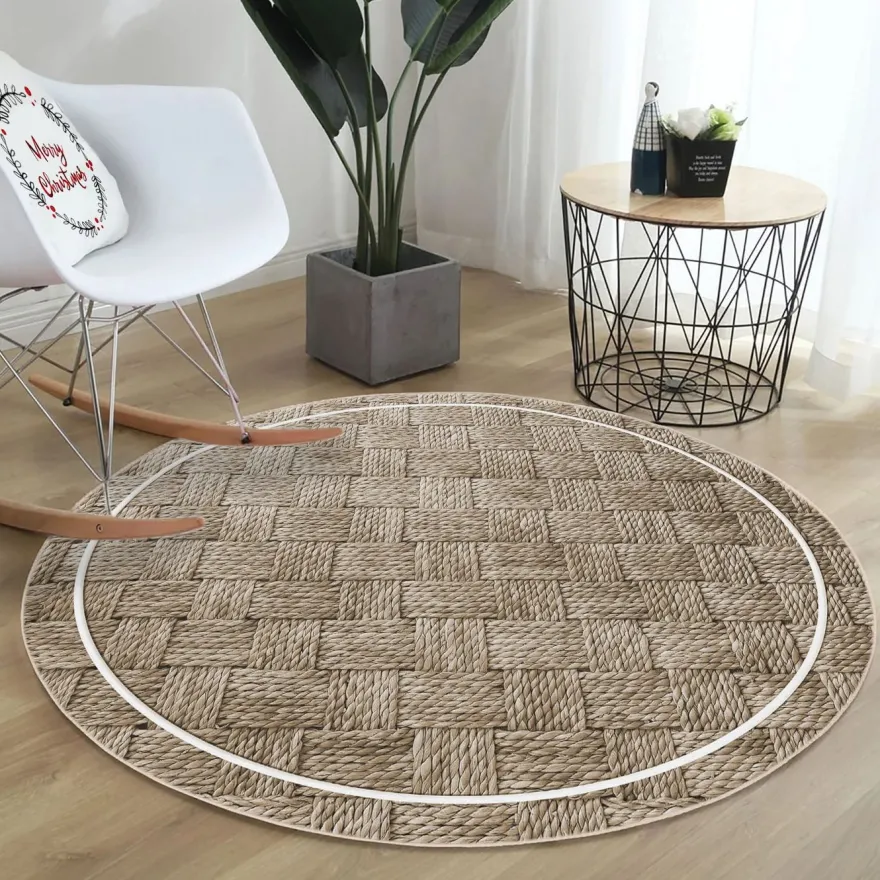 Pyöreä matto Linento Woopamuk502, Ø90cm, beige/harmaa