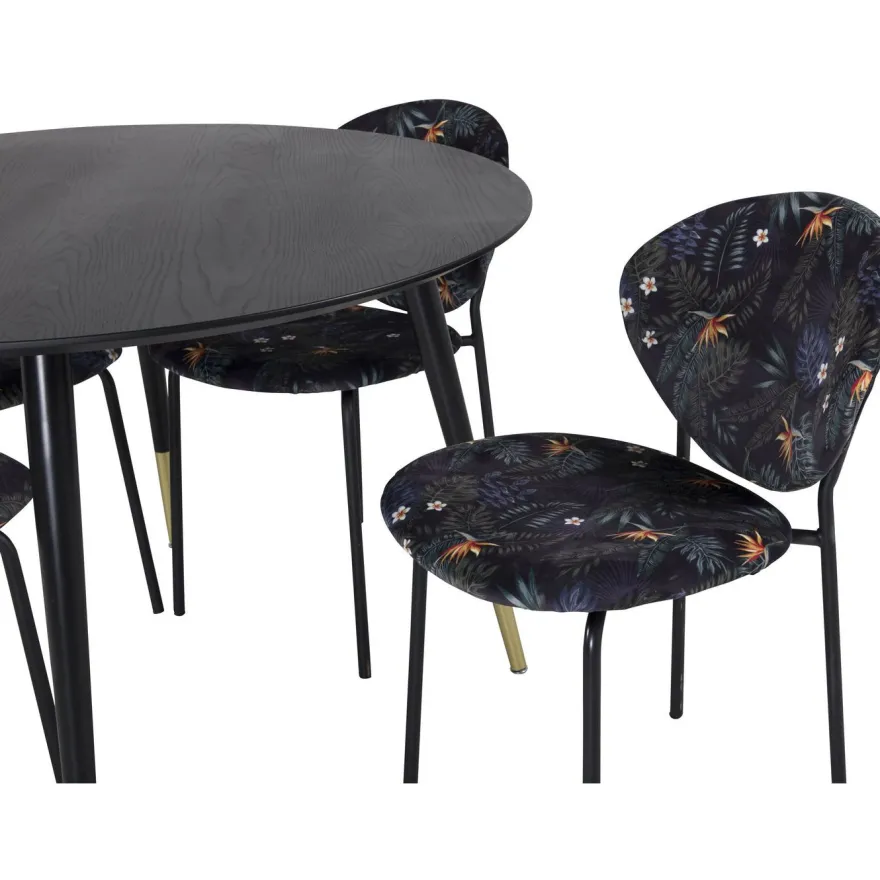 Pyöreä ruokailuryhmä Venture Home, Ø115cm musta Dipp-pöytä + 4 mustaa Vault-tuolia