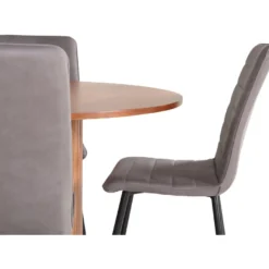 Pyöreä ruokailuryhmä Venture Home, Ø110cm pähkinänruskea Bianca-pöytä + 4 harmaata Windu-tuolia