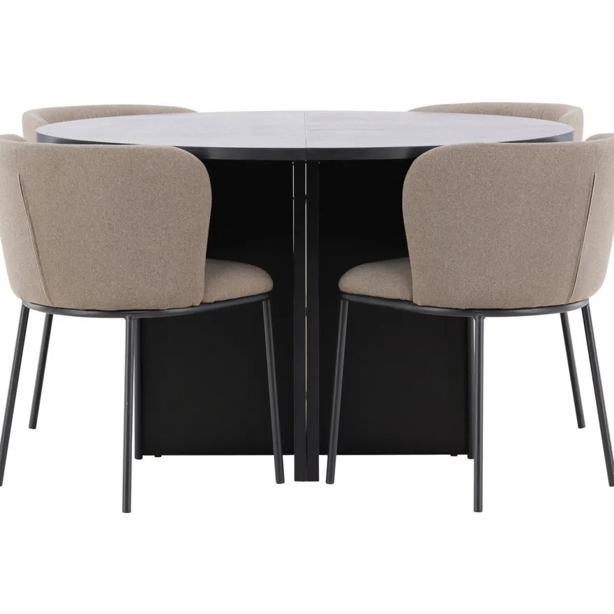 Pyöreä ruokailuryhmä Venture Home, Ø120/170x120cm Strada-pöytä + 4 Edina-tuolia, sametti, eri värejä