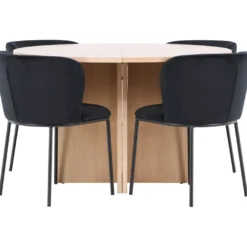 Pyöreä ruokailuryhmä Venture Home, Ø120/170x120cm Strada-pöytä + 4 Edina-tuolia, sametti, eri värejä