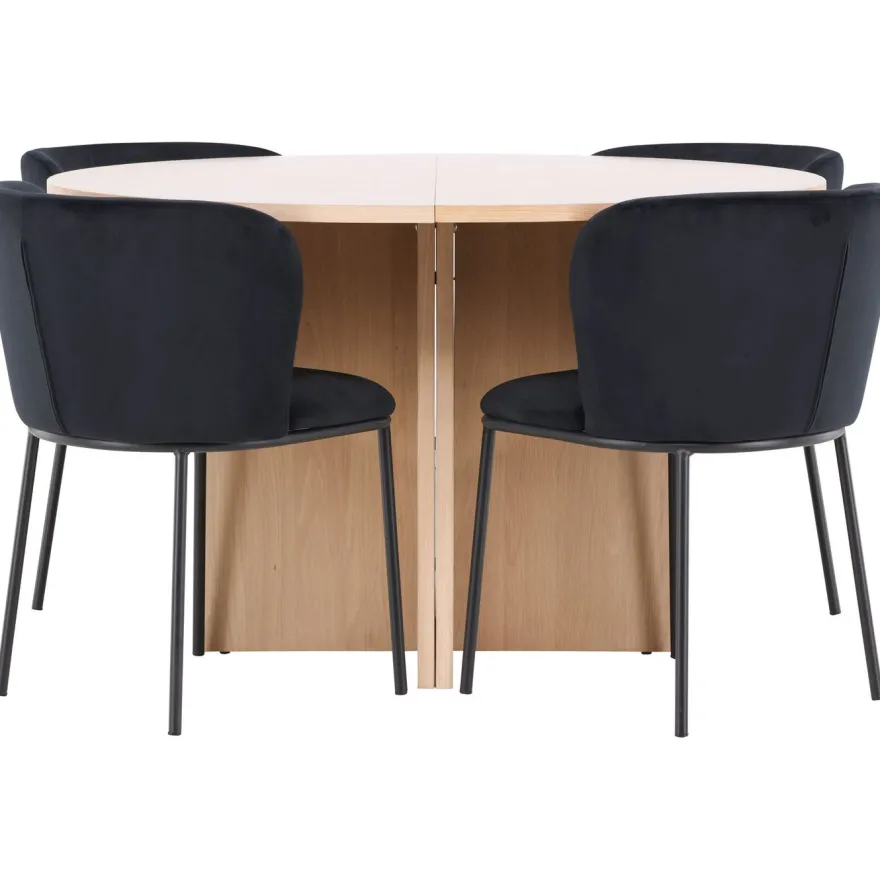 Pyöreä ruokailuryhmä Venture Home, Ø120/170x120cm Strada-pöytä + 4 Edina-tuolia, sametti, eri värejä