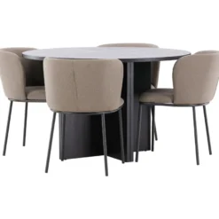 Pyöreä ruokailuryhmä Venture Home, Ø120/170x120cm Strada-pöytä + 4 Edina-tuolia, sametti, eri värejä