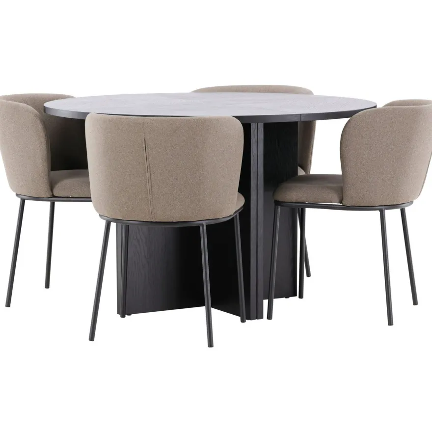 Pyöreä ruokailuryhmä Venture Home, Ø120/170x120cm Strada-pöytä + 4 Edina-tuolia, sametti, eri värejä