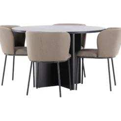 Pyöreä ruokailuryhmä Venture Home, Ø120/170x120cm Strada-pöytä + 4 Edina-tuolia, sametti, eri värejä