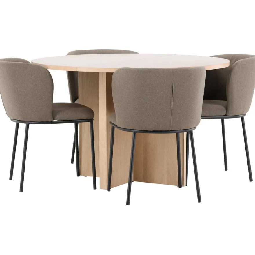 Pyöreä ruokailuryhmä Venture Home, Ø120/170x120cm Strada-pöytä + 4 Edina-tuolia, sametti, eri värejä