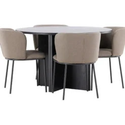 Pyöreä ruokailuryhmä Venture Home, Ø120/170x120cm Strada-pöytä + 4 Edina-tuolia, sametti, eri värejä