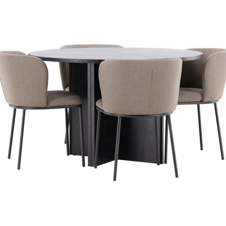 Pyöreä ruokailuryhmä Venture Home, Ø120/170x120cm Strada-pöytä + 4 Edina-tuolia, sametti, eri värejä