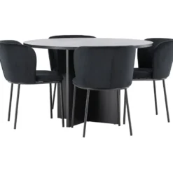 Pyöreä ruokailuryhmä Venture Home, Ø120/170x120cm Strada-pöytä + 4 Edina-tuolia, sametti, eri värejä