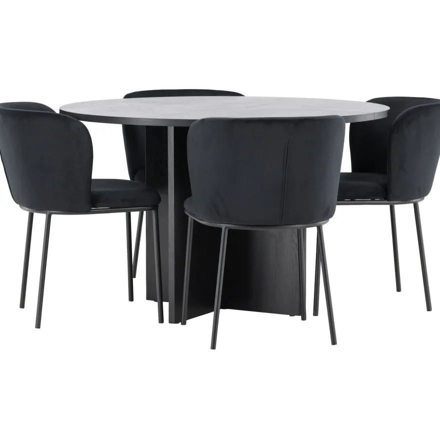 Pyöreä ruokailuryhmä Venture Home, Ø120/170x120cm Strada-pöytä + 4 Edina-tuolia, sametti, eri värejä