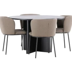 Pyöreä ruokailuryhmä Venture Home, Ø120/170x120cm Strada-pöytä + 4 Edina-tuolia, sametti, eri värejä