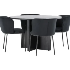 Pyöreä ruokailuryhmä Venture Home, Ø120/170x120cm Strada-pöytä + 4 Edina-tuolia, sametti, eri värejä