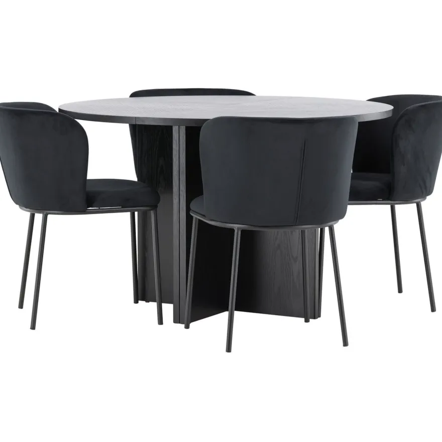 Pyöreä ruokailuryhmä Venture Home, Ø120/170x120cm Strada-pöytä + 4 Edina-tuolia, sametti, eri värejä