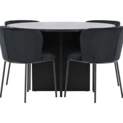 Pyöreä ruokailuryhmä Venture Home, Ø120/170x120cm Strada-pöytä + 4 Edina-tuolia, sametti, eri värejä
