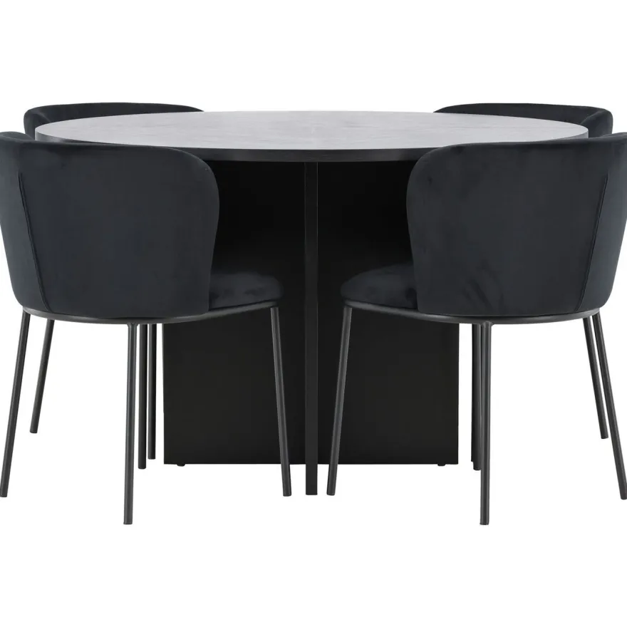 Pyöreä ruokailuryhmä Venture Home, Ø120/170x120cm Strada-pöytä + 4 Edina-tuolia, sametti, eri värejä