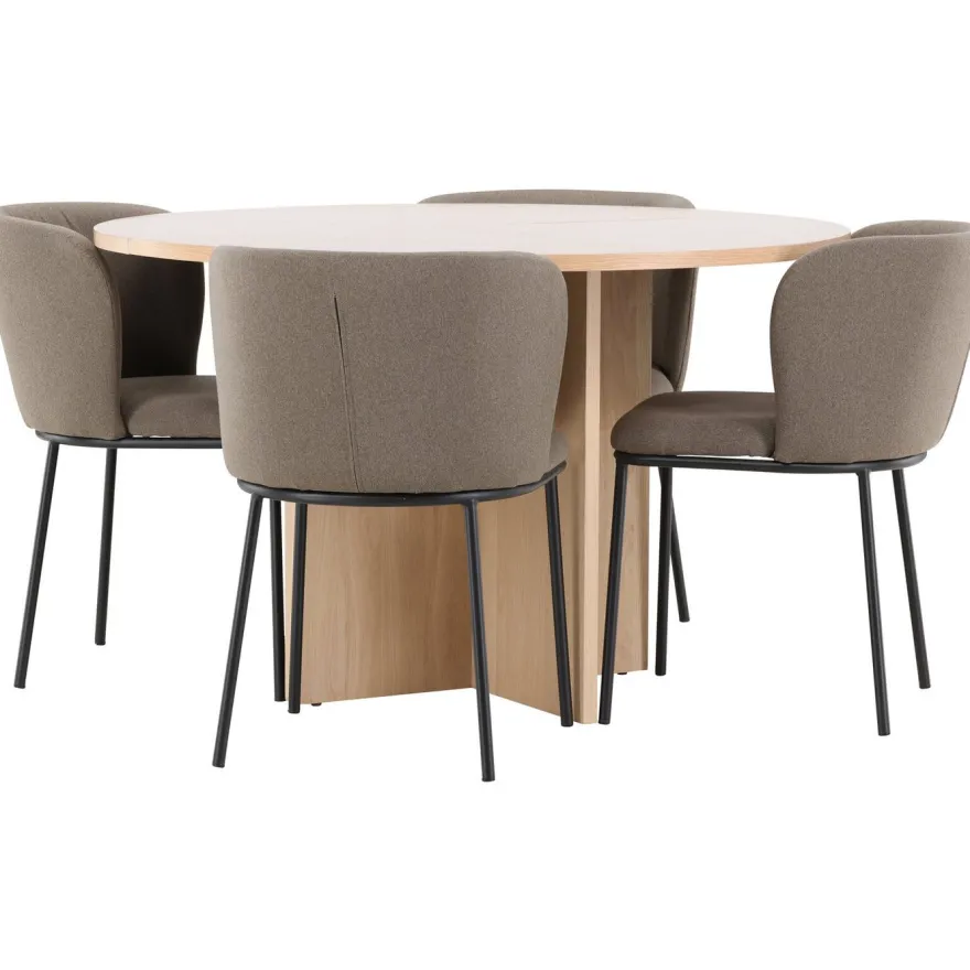Pyöreä ruokailuryhmä Venture Home, Ø120/170x120cm Strada-pöytä + 4 Edina-tuolia, sametti, eri värejä