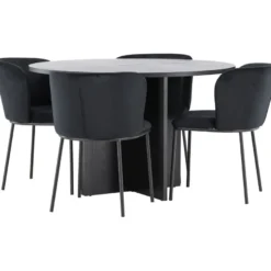 Pyöreä ruokailuryhmä Venture Home, Ø120/170x120cm Strada-pöytä + 4 Edina-tuolia, sametti, eri värejä