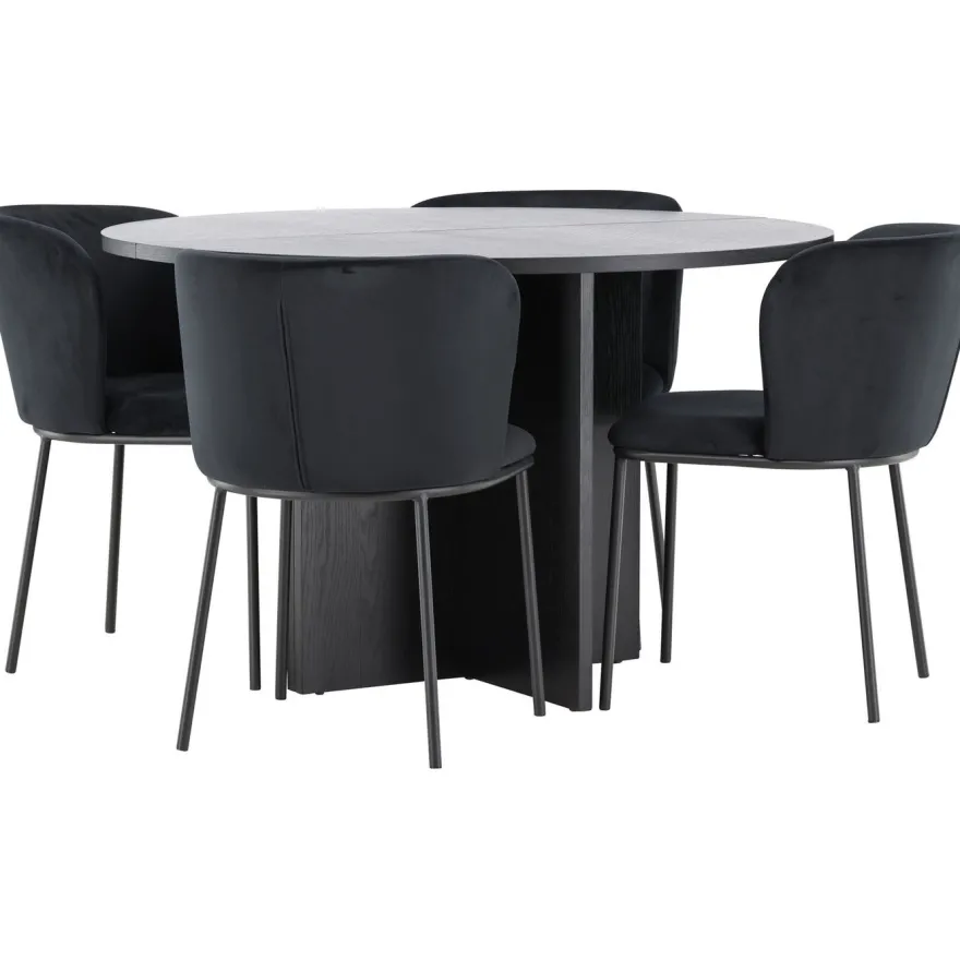 Pyöreä ruokailuryhmä Venture Home, Ø120/170x120cm Strada-pöytä + 4 Edina-tuolia, sametti, eri värejä