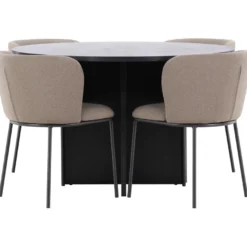 Pyöreä ruokailuryhmä Venture Home, Ø120/170x120cm Strada-pöytä + 4 Edina-tuolia, sametti, eri värejä
