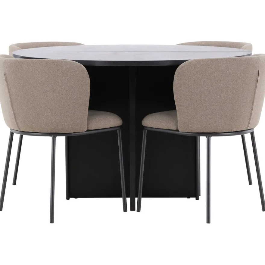 Pyöreä ruokailuryhmä Venture Home, Ø120/170x120cm Strada-pöytä + 4 Edina-tuolia, sametti, eri värejä