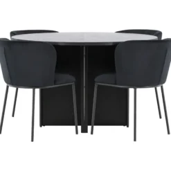 Pyöreä ruokailuryhmä Venture Home, Ø120/170x120cm Strada-pöytä + 4 Edina-tuolia, sametti, eri värejä