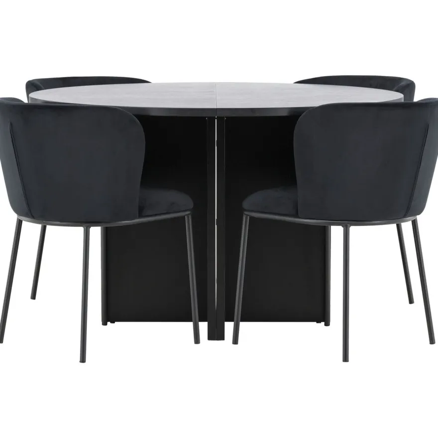 Pyöreä ruokailuryhmä Venture Home, Ø120/170x120cm Strada-pöytä + 4 Edina-tuolia, sametti, eri värejä