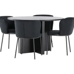 Pyöreä ruokailuryhmä Venture Home, Ø120/170x120cm Strada-pöytä + 4 Edina-tuolia, sametti, eri värejä