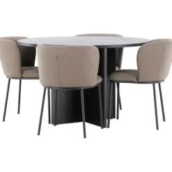 Pyöreä ruokailuryhmä Venture Home, Ø120/170x120cm Strada-pöytä + 4 Edina-tuolia, sametti, eri värejä