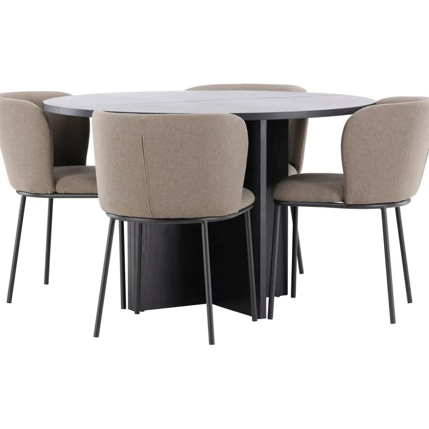 Pyöreä ruokailuryhmä Venture Home, Ø120/170x120cm Strada-pöytä + 4 Edina-tuolia, sametti, eri värejä