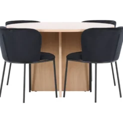 Pyöreä ruokailuryhmä Venture Home, Ø120/170x120cm Strada-pöytä + 4 Edina-tuolia, sametti, eri värejä