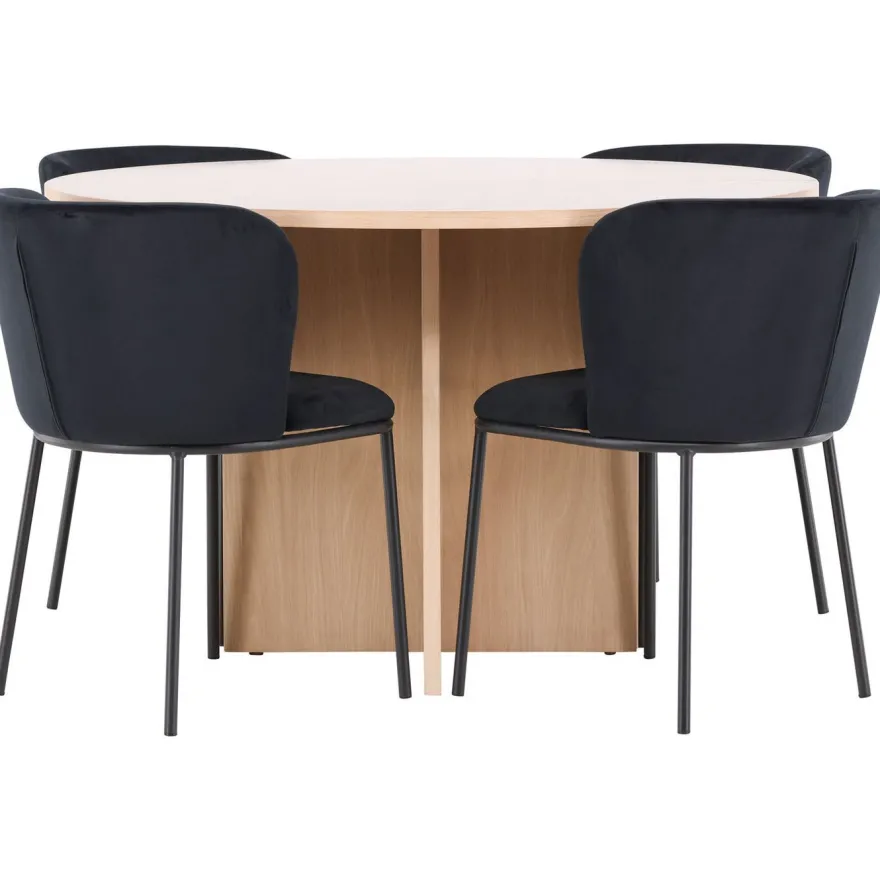 Pyöreä ruokailuryhmä Venture Home, Ø120/170x120cm Strada-pöytä + 4 Edina-tuolia, sametti, eri värejä