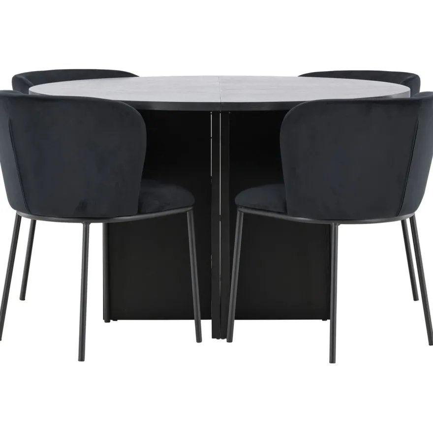 Pyöreä ruokailuryhmä Venture Home, Ø120/170x120cm Strada-pöytä + 4 Edina-tuolia, sametti, eri värejä