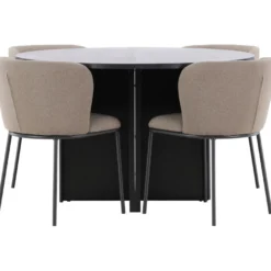 Pyöreä ruokailuryhmä Venture Home, Ø120/170x120cm Strada-pöytä + 4 Edina-tuolia, sametti, eri värejä