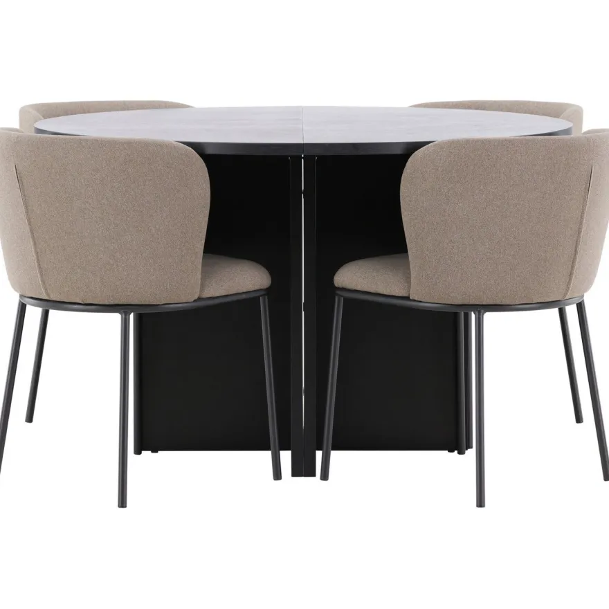Pyöreä ruokailuryhmä Venture Home, Ø120/170x120cm Strada-pöytä + 4 Edina-tuolia, sametti, eri värejä