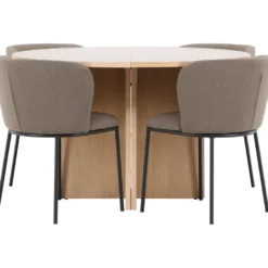 Pyöreä ruokailuryhmä Venture Home, Ø120/170x120cm Strada-pöytä + 4 Edina-tuolia, sametti, eri värejä