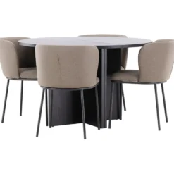 Pyöreä ruokailuryhmä Venture Home, Ø120/170x120cm Strada-pöytä + 4 Edina-tuolia, sametti, eri värejä