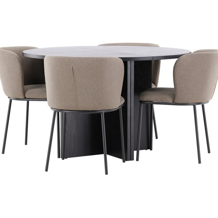 Pyöreä ruokailuryhmä Venture Home, Ø120/170x120cm Strada-pöytä + 4 Edina-tuolia, sametti, eri värejä