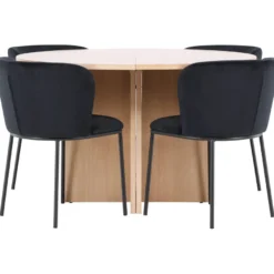 Pyöreä ruokailuryhmä Venture Home, Ø120/170x120cm Strada-pöytä + 4 Edina-tuolia, sametti, eri värejä