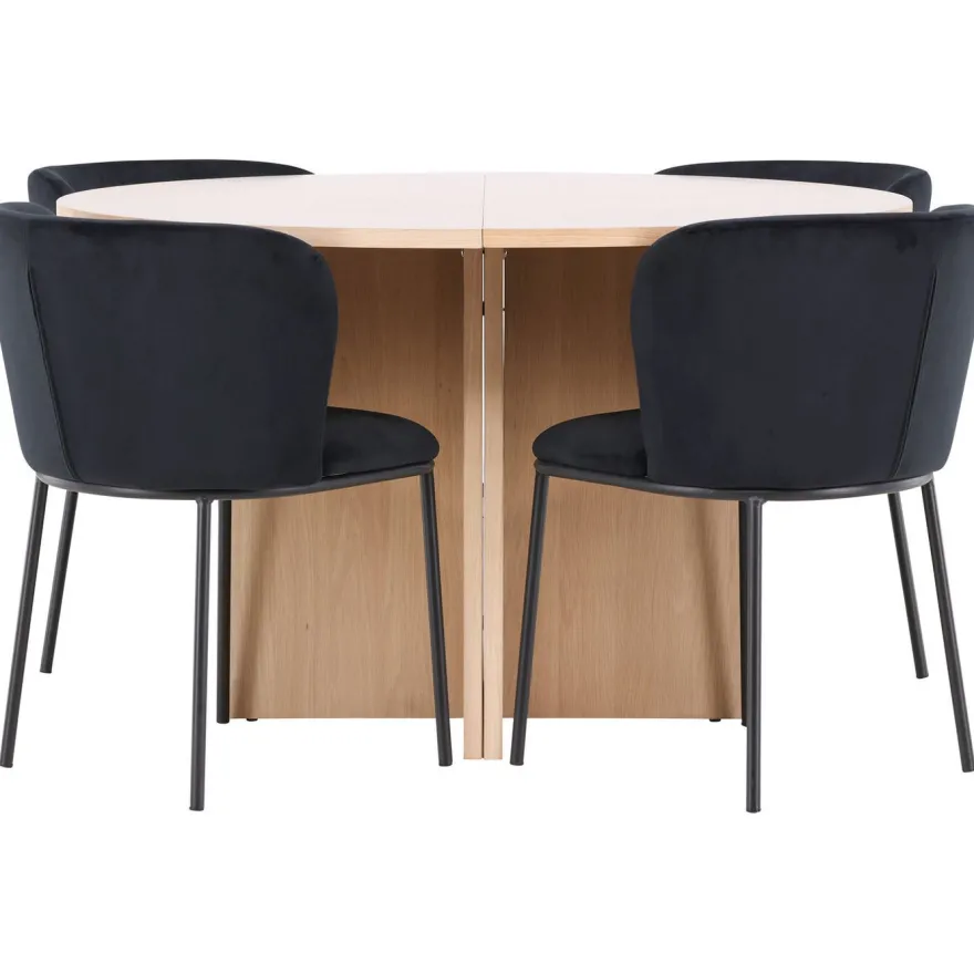 Pyöreä ruokailuryhmä Venture Home, Ø120/170x120cm Strada-pöytä + 4 Edina-tuolia, sametti, eri värejä
